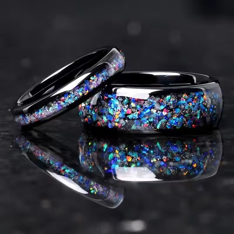 黑色结婚戒指夜梦绮光不锈钢夜光