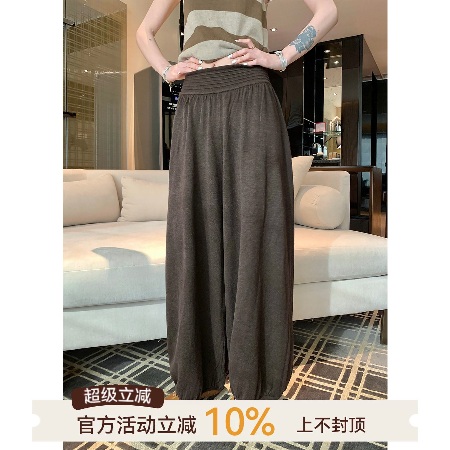 吴童童垂感松紧腰阔腿休闲裤女秋季新款韩系百搭宽松显瘦高腰长裤