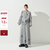 吴童童 半裙套装 蝴蝶结圆领长袖 毛衣外套女秋冬韩系宽松针织开衫