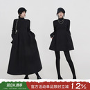 吴童童黑色高领长袖 内搭打底连衣裙女秋冬韩系气质收腰a字长裙子