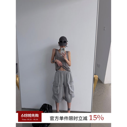 阔腿高腰工装七分裤女夏季韩系
