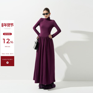 吴童童高领收腰正肩长袖连衣裙女秋冬韩系修身显瘦内搭打底长裙子