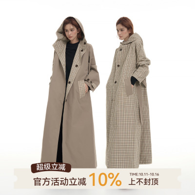 吴童童双面穿连帽长袖风衣外套