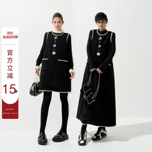 吴童童摇粒绒圆领无袖背心连衣裙