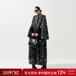 吴童童蝴蝶结蝙蝠袖斗篷外套女秋冬韩系慵懒宽松显瘦开衫半裙套装