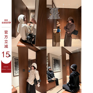 吴童童纯色连帽套头针织毛衣女秋冬新款韩系慵懒宽松显瘦休闲上衣