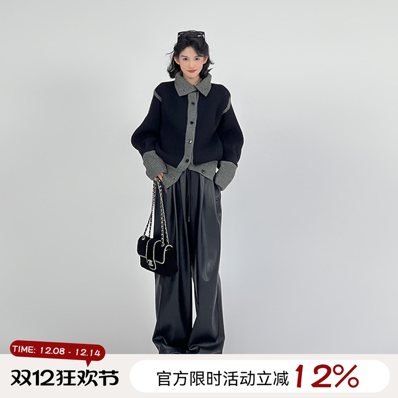 韩系慵懒风休闲撞色针织毛衣