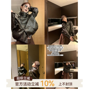 吴童童PU皮立领长袖机车皮衣外套女秋季新款韩系时尚宽松显瘦上衣