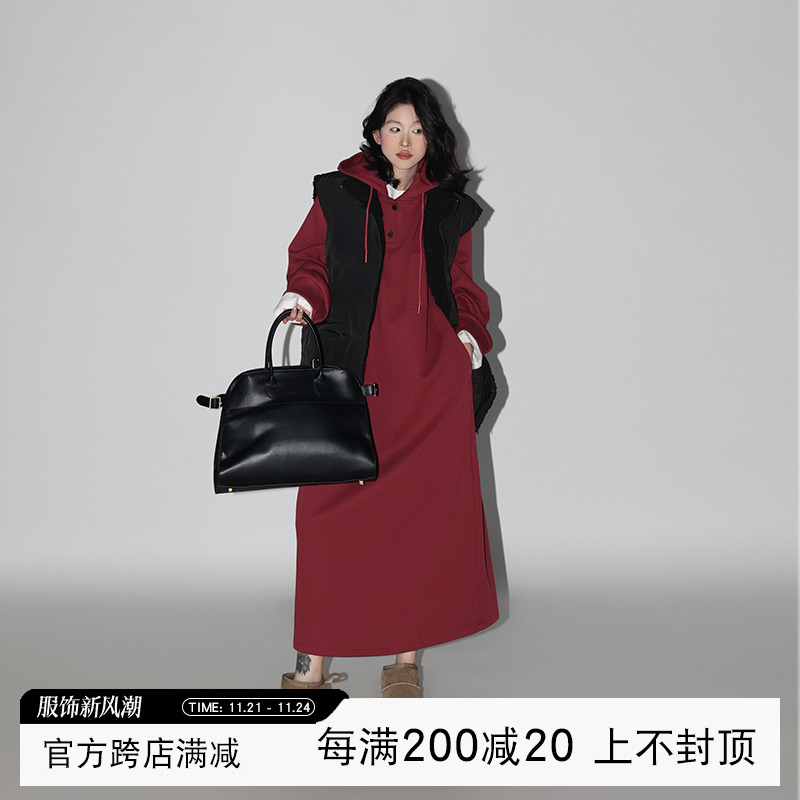 吴童童 大码连衣裙2023女新款秋款慵懒风极简垂坠感长袖子连衣裙
