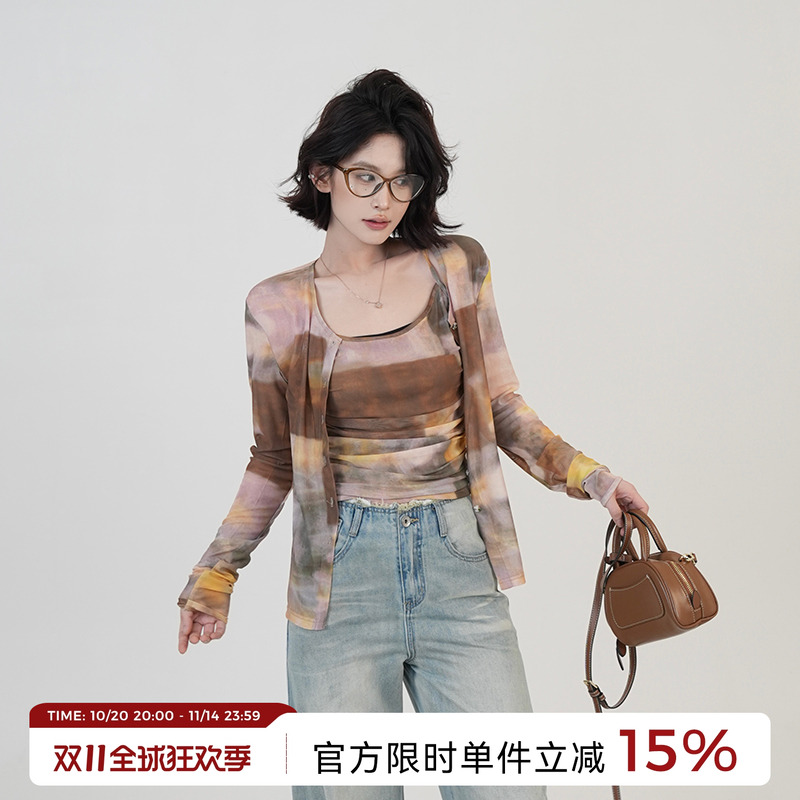 咖色吴童童吊带背心韩系