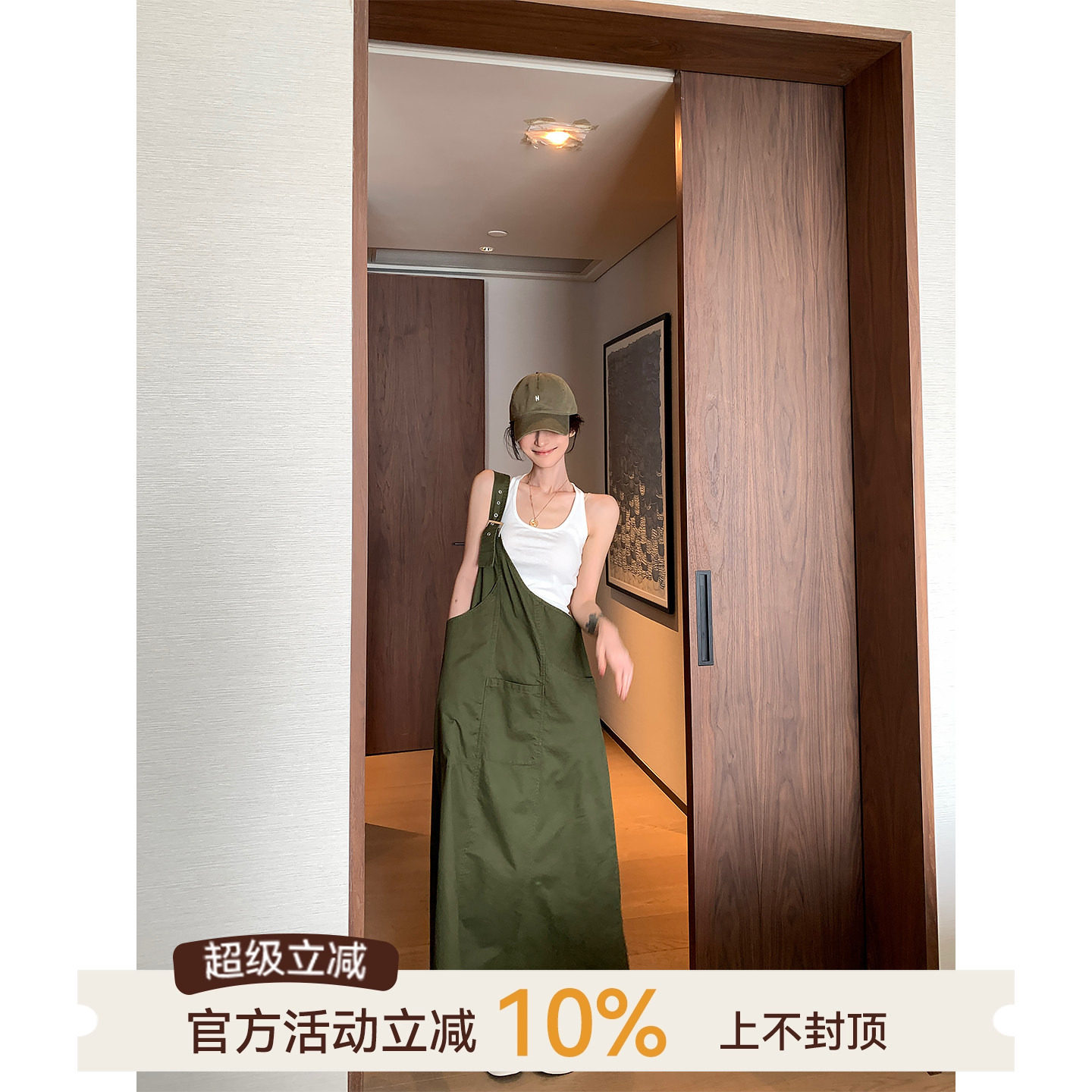 吴童童纯棉不规则工装背带连衣裙女夏季休闲宽松显瘦外搭a字长裙