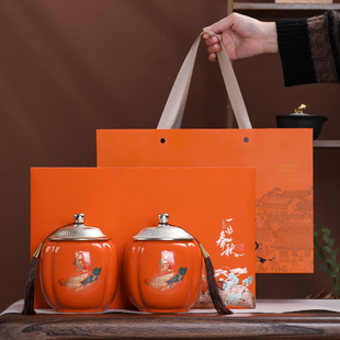 国风陶瓷茶叶罐茶叶包装礼盒装精品高档红茶绿茶白茶通用包装空盒