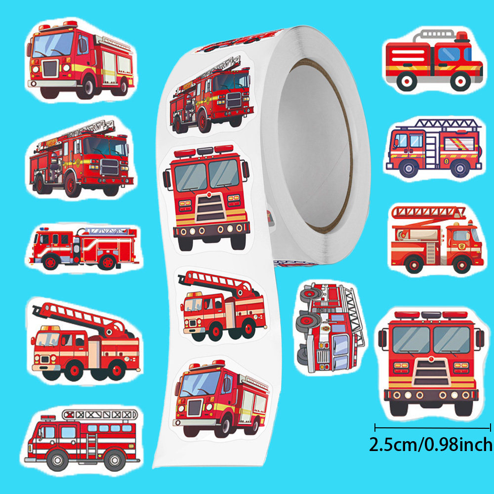 卡通可爱消防车贴纸不干胶自粘礼品奖励手账标签封口贴创意玩具