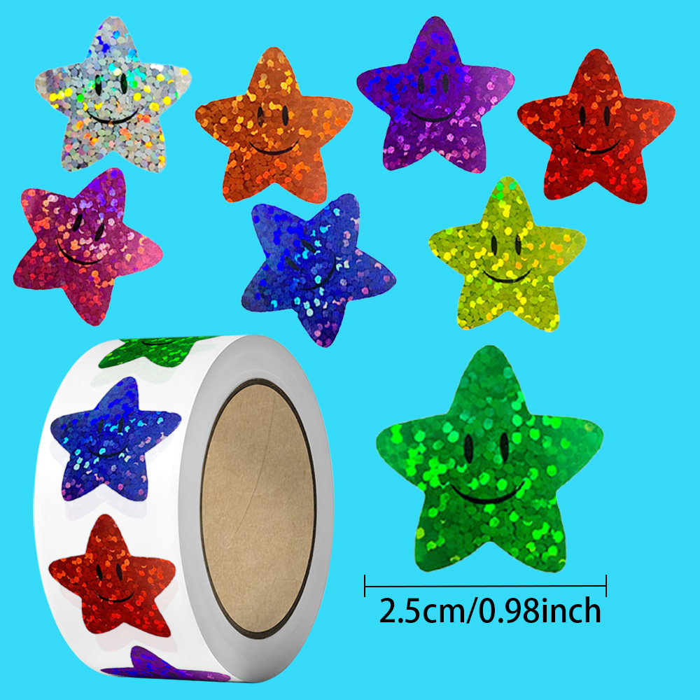 镭射彩色星星贴纸卡通可爱不干胶自粘礼品奖励学生手账装饰标签贴