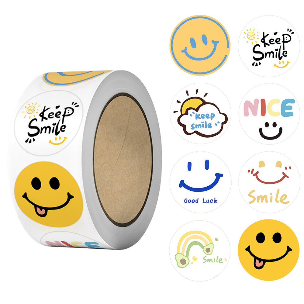 卡通可爱表情笑脸贴纸装饰礼品盒烘焙包装外卖密封不干胶标签贴纸