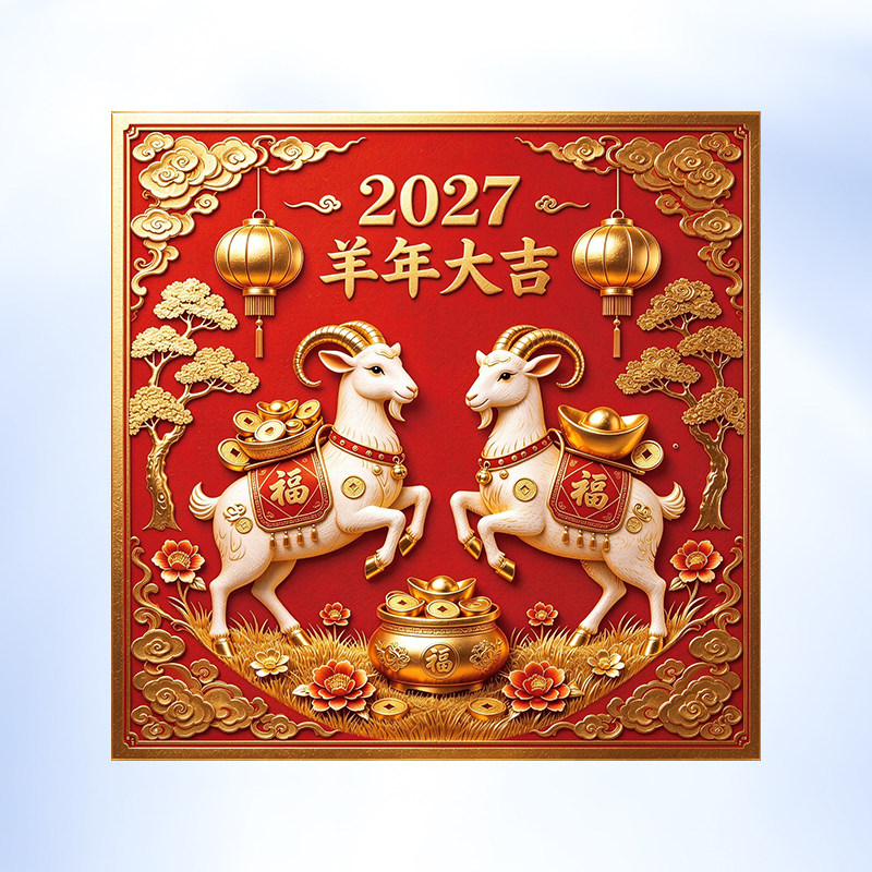 27羊年三羊开泰福字门贴
