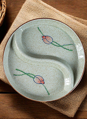 家用双隔太极菜盘陶瓷八卦二双格分蒸盘盘子餐盘鸳鸯盘碟双拼碟子