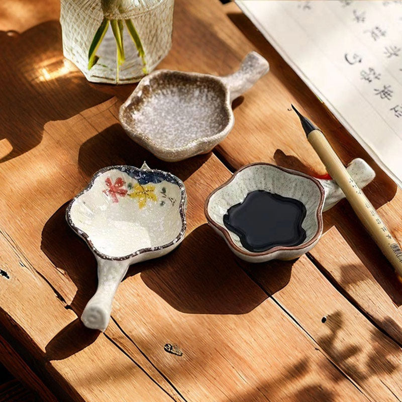 陶瓷墨碟国画调色盘书法小墨蝶瓷盘迷你古风颜料调色碟子茶碟中式
