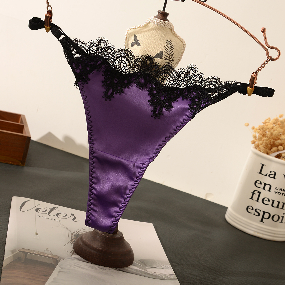 2024夏新款性感蕾丝边女生低腰纯色丁字裤女士T内裤裤衩细带腰围