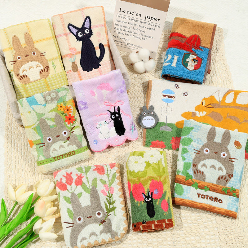 出口日本外贸大方巾纯棉柔软可爱卡通刺绣手帕儿童擦手巾全棉精致