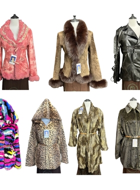 vintage古着秋冬千禧辣妹人造毛仿皮草豹纹保暖高级感大衣外套Q19