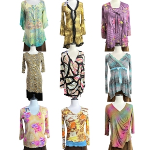 vintage古着62欧美风复古豹纹长袖 女网纱Y2K辣妹亚比嬉皮外贸上衣