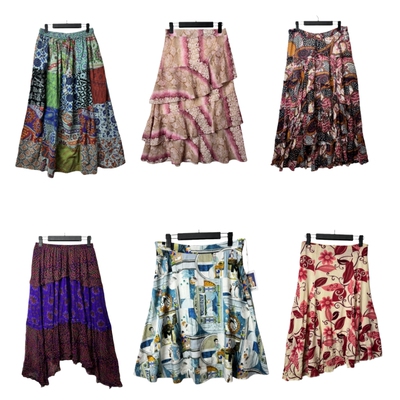 复古海淘美式春夏雪纺拼接半身裙