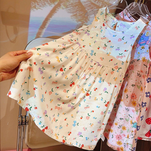 儿童棉绸连衣裙女童夏季 碎花公主裙吊带背心裙沙滩裙2025夏天新款