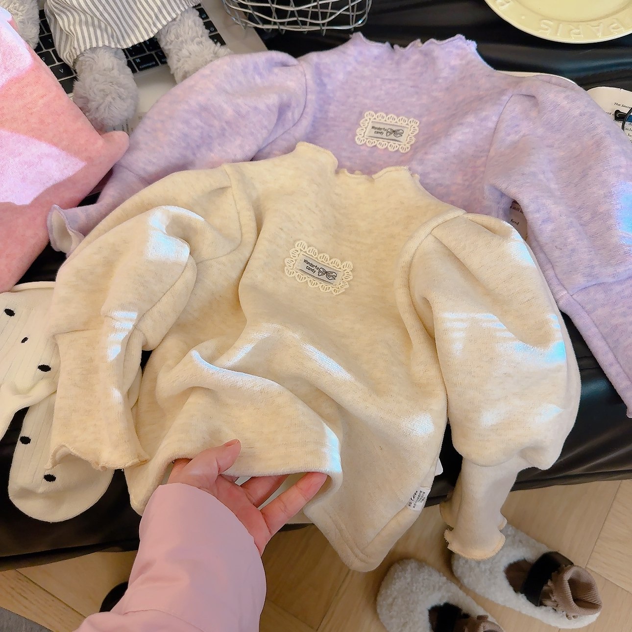 女童卫衣打底衫秋冬季考拉绒打底T恤女童加绒加厚灯笼袖保暖卫衣
