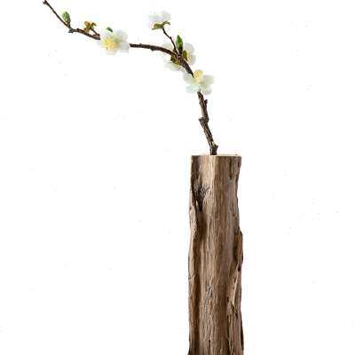 异丽客厅茶桌装饰品复古茶台茶艺木头小花瓶创意中式禅意茶室摆件