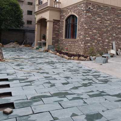 绿青石板纯色天然石材别墅庭院防滑花园室外户外路面地砖公园铺路