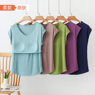 T恤宽松内搭上衣胸垫款 薄款 V领无袖 夏季 百搭背心 莫代尔免文胸短袖