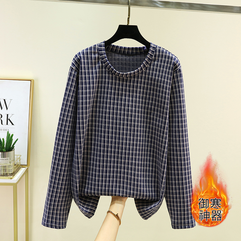 秋冬德绒长袖格子上衣