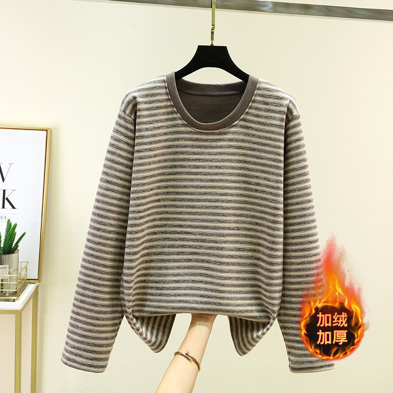 德绒男士条纹打底体恤衫