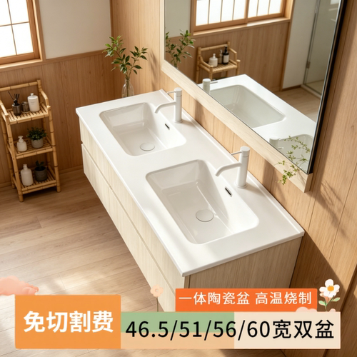 一体陶瓷盆浴室柜双盆洗脸盆台盆