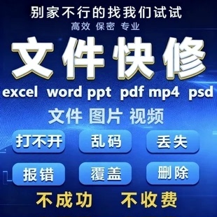 Excel表格Word文档修复损坏乱码打不开误删丢失找回WPS数据恢复