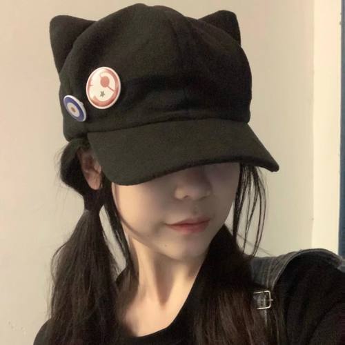帽子卡通猫耳朵棒球帽可爱明日香秋冬日系鸭舌帽大头围2023年宽檐