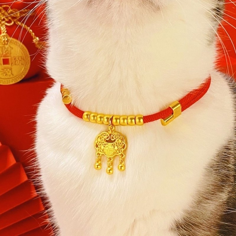 宠物长命锁新年项圈猫狗平安喜庆龙年围脖猫狗小型犬金项链可调节