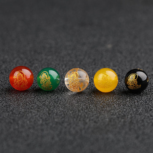 黄绿黑白红玛瑙烫金刻字五路财神