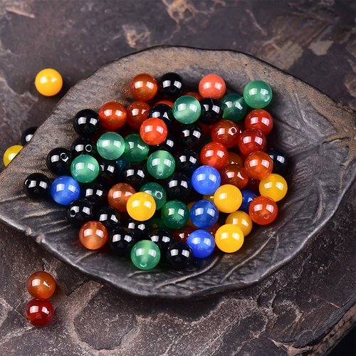 天然七彩玛瑙红玛瑙黑散珠配件