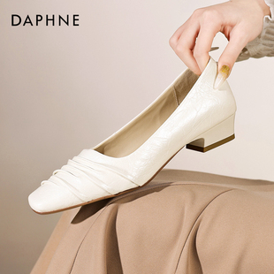女鞋 不累脚小跟鞋 2025新款 气质方头晚晚鞋 春秋法式 达芙妮浅口单鞋
