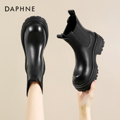 达芙妮切尔西短靴女2025新款 秋冬加绒马丁靴英伦风厚底增高烟筒靴