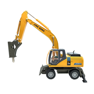 合金工程车模型1:50破拆机道路破碎机轮式砖头修路模型仿真破碎车