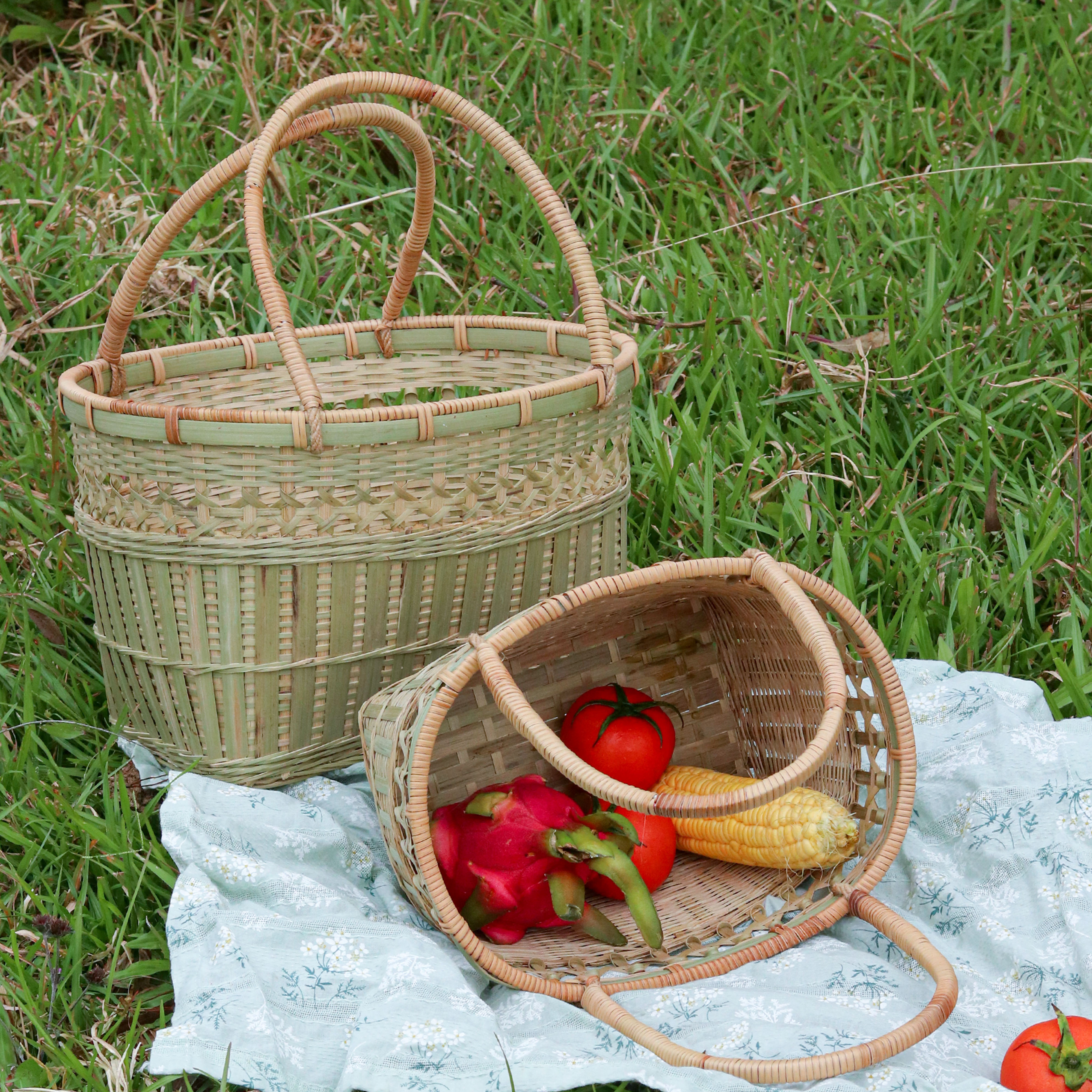 手工竹编菜篮子买菜篮镂空花孔