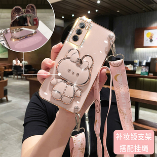 OPPOReno12Pro手机壳网红女款支架保护套Reno11Pro/10/9/8/7/6带镜子reno5/4/3斜挎带挂绳POPO全包镜头防摔套