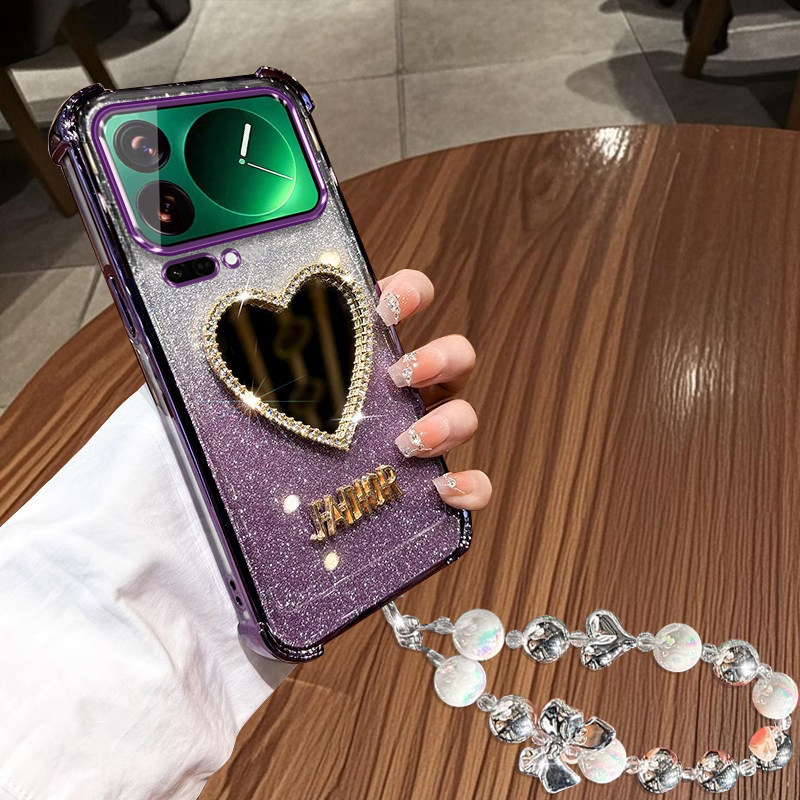 适用于小米17手机壳时尚镶钻女款保护套17Pro化妆镜软壳小米17ProMax气囊防摔带镜头膜25098PN5AC全包带挂绳