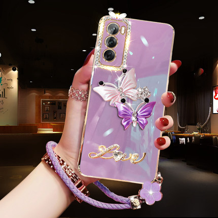 OPPOReno12Pro手机壳高颜值超薄女款软壳Reno11Pro/10/9/8/7全包镜头防摔保护套reno6/5/4/3时尚镶钻POPO挂绳