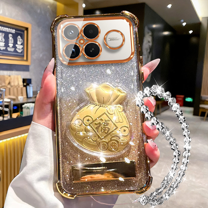 适用于金福袋带支架红米K90手机壳新款2510DRK44Ck90四角气囊RedmiK90ProMAX带镜头膜小米K90全包简约男女壳
