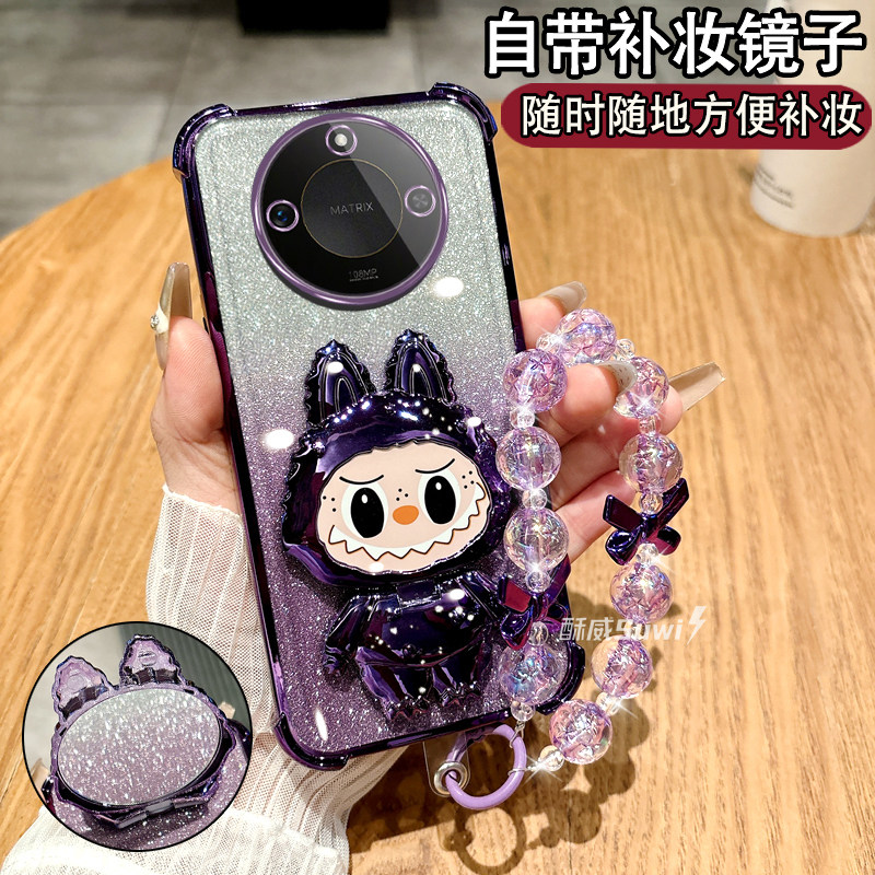 适用于华为荣耀X70手机壳x70i/x60气囊防摔i带镜头膜x60pro镜子支架x50创意女款x50gt/x50pro硅胶超薄x40挂绳