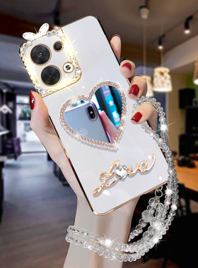 适用于OPPOReno9手机壳高档镜子款超薄硅胶软壳防摔Pro/Pro+时尚全包镜头镜面保护套ren09潮流长挂绳por个性